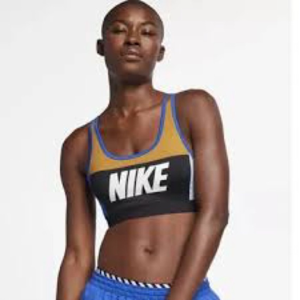 NIKE victory color block Sports Bra - Black and Gold- M